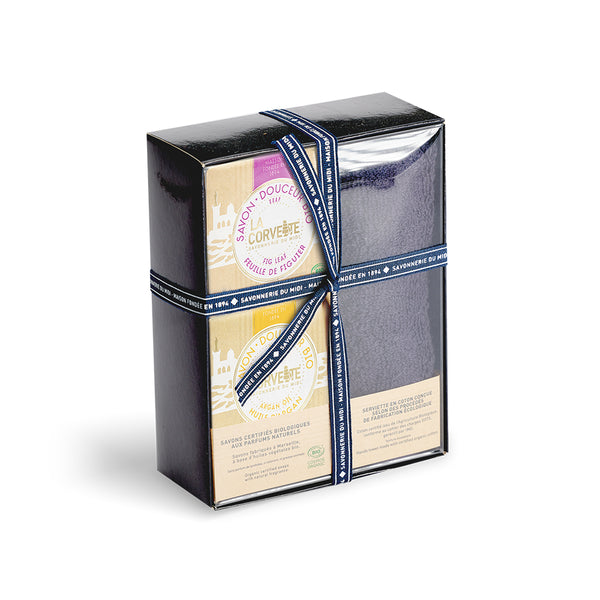 La Corvette オーガニックセレクション オーガニックソープ2種&コットンタオル COSMEBIO 認証 ギフトボックス フランス製