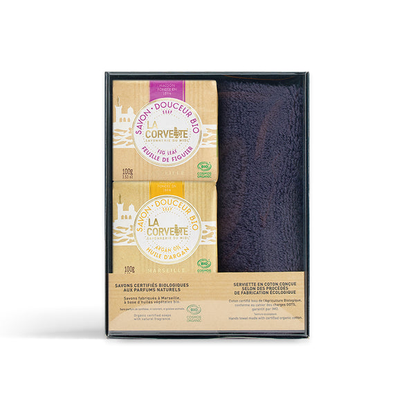 La Corvette オーガニックセレクション オーガニックソープ2種&コットンタオル COSMEBIO 認証 ギフトボックス フランス製