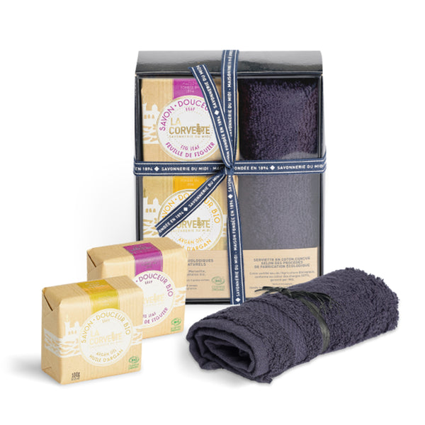 La Corvette オーガニックセレクション オーガニックソープ2種&コットンタオル COSMEBIO 認証 ギフトボックス フランス製